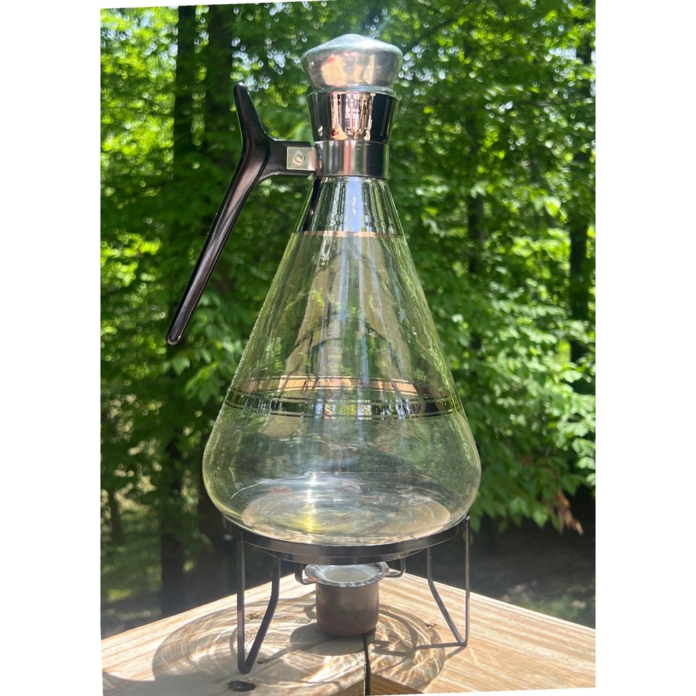 Vintage 1950s Inland Glass Atomic Coffee Carafe | Mid Century Warming Stand